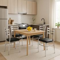 Kit 4 Cadeiras de COZINHA com reforço cromada assento grosso preto