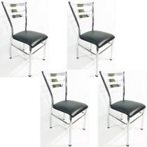 Kit 4 Cadeiras de COZINHA com reforço cromada assento preto - Poltronas do Sul