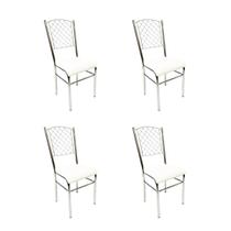Kit 4 Cadeiras de Cozinha com reforço cromada encosto grade assento branco - Poltronas do Sul