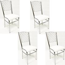 Kit 4 Cadeiras de Cozinha com reforço cromada encosto grade assento branco - Poltronas do Sul