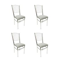 Kit 4 Cadeiras de Cozinha com reforço cromada encosto grade assento cinza