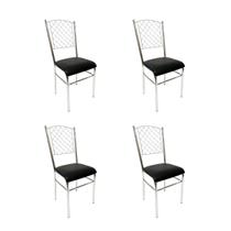 Kit 4 Cadeiras de Cozinha com reforço cromada encosto grade assento preto - Poltronas do Sul