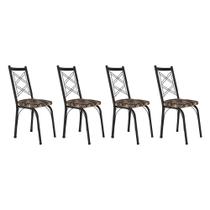 Kit 4 Cadeiras de Cozinha Delaware Estampado Mosaico Palha Pés de Ferro Preto - Pallazio