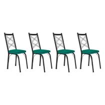 Kit 4 Cadeiras de Cozinha Delaware material sintético Azul Turquesa Pés de Ferro Preto - Pallazio