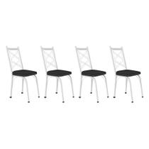 Kit 4 Cadeiras de Cozinha Delaware material sintético Preto Pés de Ferro Branco - Pallazio