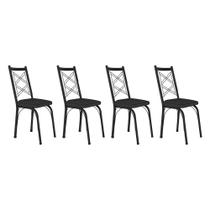 Kit 4 Cadeiras de Cozinha Delaware material sintético Preto Pés de Ferro Preto - Pallazio