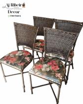 KIT 4 cadeiras de cozinha em junco almofadada