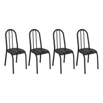Kit 4 Cadeiras de Cozinha Flórida Estampado Preto Florido Pés de Ferro Preto - Pallazio