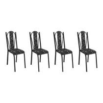 Kit 4 Cadeiras de Cozinha Geórgia Estampado Preto Florido Pés de Ferro Preto - Pallazio