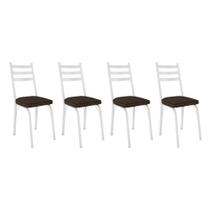 Kit 4 Cadeiras de Cozinha Luisiana Estampado Imbuia Pés de Ferro Branco - Pallazio