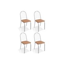 Kit 4 Cadeiras de Cozinha Noruega 4C077 4 Un Cromado/Linho Capuccino - Kappesberg