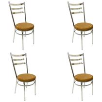 Kit 4 Cadeiras de Cozinha Redonda com Reforço Cromada Assento Grosso cor Caramelo