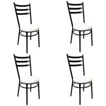 Kit 4 Cadeiras de Cozinha Redonda com Reforço Preta Assento Grosso Branco Kit 4 Cadeiras de Cozinha Redonda com Reforço Preta Assento Grosso Branco