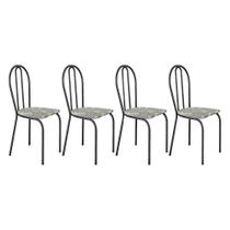 Kit 4 Cadeiras de Cozinha Texas Estampado Iguatemi Branco Pés de Ferro Cromo Preto - Pallazio