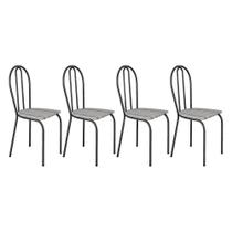Kit 4 Cadeiras de Cozinha Texas Estampado Linho Pés de Ferro Cromo Preto - Pallazio