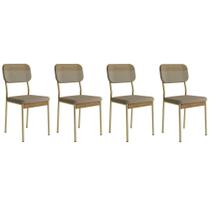 Kit 4 Cadeiras de Cozinha Valle 1755 Aço 4 Uni Dourado/Linho Bamboo/Courano Bamboo/Noce - Carraro Kit 4 Cadeiras de Cozinha Valle 1755 Aço 4 Uni Dourado/Linho Bamboo/Courano Bamboo/Noce - Carraro