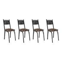 Kit 4 Cadeiras de Cozinha Virginia Estampado Mosaico Palha Pés de Ferro Preto - Pallazio