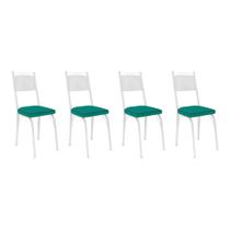 Kit 4 Cadeiras de Cozinha Virginia material sintético Azul Turquesa Pés de Ferro Branco - Pallazio