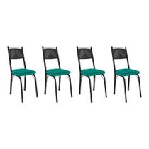 Kit 4 Cadeiras de Cozinha Virginia material sintético Azul Turquesa Pés de Ferro Preto - Pallazio