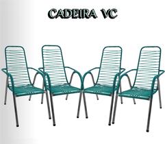 Kit 4 Cadeiras de Descanso Area de Lazer Varanda Casa Resistente de corda PVC Verde