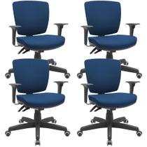 Kit 4 Cadeiras de Escritório Executiva Office Giratória Preto Baixa Flexi P03 Poliéster Azul -Lyam