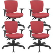 Kit 4 Cadeiras de Escritório Executiva Office Giratória Preto Baixa Flexi P03 Vinil Vermelho -Lyam
