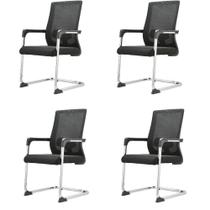 Kit 4 Cadeiras de Escritório Locutor Avila Tela Mesh Preta Polipropileno Preto Base Fixa Cromada