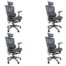Kit 4 Cadeiras de Escritório Presidente Executiva Oficial Titan Cinza