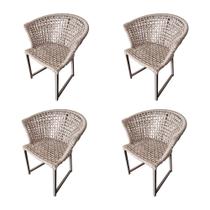 Kit 4 Cadeiras de Jantar Area Externa Salinas em Corda Naútica Base Alumínio Rami - Champanhe Kit 4 Cadeiras de Jantar Area Externa Salinas em Corda Naútica Base Alumínio Rami - Champanhe