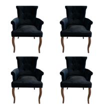 Kit 4 Cadeiras de Jantar Belford Veludo Preto Pés de Madeira Design Sofisticado G48 - Gran Belo