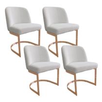 Kit 4 Cadeiras De Jantar Cléo Base Ouro Fosco Linho Bouclé Off White - Nexta Casa Kit 4 Cadeiras De Jantar Cléo Base Ouro Fosco Linho Bouclé Off White - Nexta Casa