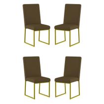 Kit 4 Cadeiras De Jantar Com Base De Ferro Dourado Balaqui Cor:marrom Marrom Kit 4 Cadeiras De Jantar Com Base De Ferro Dourado Balaqui Cor:marrom Marrom