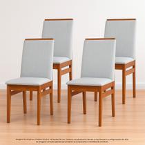 Kit 4 Cadeiras de Jantar Cozinha Estofada Tecido Linho Base Madeira Eucalipto Maciça Modelo Veneza