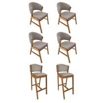 Kit 4 Cadeiras de Jantar Debora Madeira Maciça com 2 Banquetas Ana Cerejeira Premium Linho Bege Kit 4 Cadeiras de Jantar Debora Madeira Maciça com 2 Banquetas Ana Cerejeira Premium Linho Bege