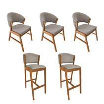 Kit 4 Cadeiras de Jantar Debora Madeira Maciça com 2 Banquetas Ana Cerejeira Premium Linho Cinza Kit 4 Cadeiras de Jantar Debora Madeira Maciça com 2 Banquetas Ana Cerejeira Premium Linho Cinza
