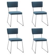 Kit 4 Cadeiras de Jantar Decorativa Base Aço Preto Luigi Linho Azul Jeans G17 - Gran Belo