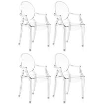 Kit 4 Cadeiras de Jantar Design Ghost Acrílica Transparente com Braço