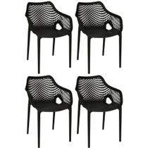 Kit 4 Cadeiras De Jantar Design Suits Com Braços Empilhável Em Polipropileno - Preto Kit 4 Cadeiras De Jantar Design Suits Com Braços Empilhável Em Polipropileno - Preto