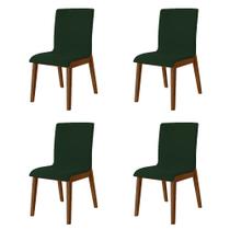 Kit 4 Cadeiras de Jantar Diamante Estofada em Veludo Verde Base Madeira Maciça Imbuia