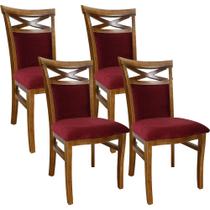Kit 4 Cadeiras de Jantar Eduarda Verniz Imbuia e Veludo Vermelho Bordô