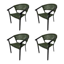 Kit 4 Cadeiras de Jantar em Corda Naútica Verde Musgo Base Alumínio Sofia