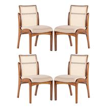 Kit 4 Cadeiras de Jantar em Madeira Lisboa Encosto Rattan Estofada Linho Bege M58 RMI Kit 4 Cadeiras de Jantar em Madeira Lisboa Encosto Rattan Estofada Linho Bege M58 RMI