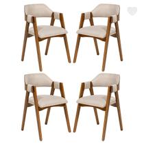 Kit 4 Cadeiras de Jantar em Madeira Lua Estofada Linho Bege L59 RMI