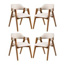 Kit 4 Cadeiras de Jantar em Madeira Lua Estofada Linho Bege L60 RMI