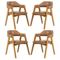 Kit 4 Cadeiras de Jantar em Madeira Lua Estofada material sintético Caramelo L85 RMI Kit 4 Cadeiras de Jantar em Madeira Lua Estofada material sintético Caramelo L85 RMI