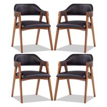 Kit 4 Cadeiras de Jantar em Madeira Lua Estofada material sintético Facto Preto L72 RMI Kit 4 Cadeiras de Jantar em Madeira Lua Estofada material sintético Facto Preto L72 RMI