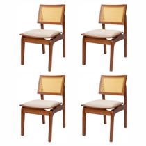 Kit 4 Cadeiras de Jantar em Madeira Maciça Tauari e Rattan com Assento Estofado Daren Living Outdoor
