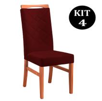 Kit 4 Cadeiras de Jantar Estofada Bordo em Veludo Almere