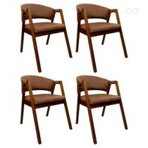 Kit 4 Cadeiras de Jantar Estofada Curva em Madeira com Braço Castanho Ravena CCS Kit 4 Cadeiras de Jantar Estofada Curva em Madeira com Braço Castanho Ravena CCS