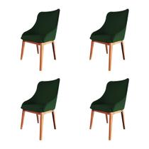 Kit 4 Cadeiras de Jantar Estofada Elisa Anatômica Veludo Verde Base Madeira Maciça Mel